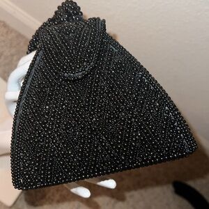 SASHA Women’s Black Beaded 3-D Triangular Wristlet Purse Bag